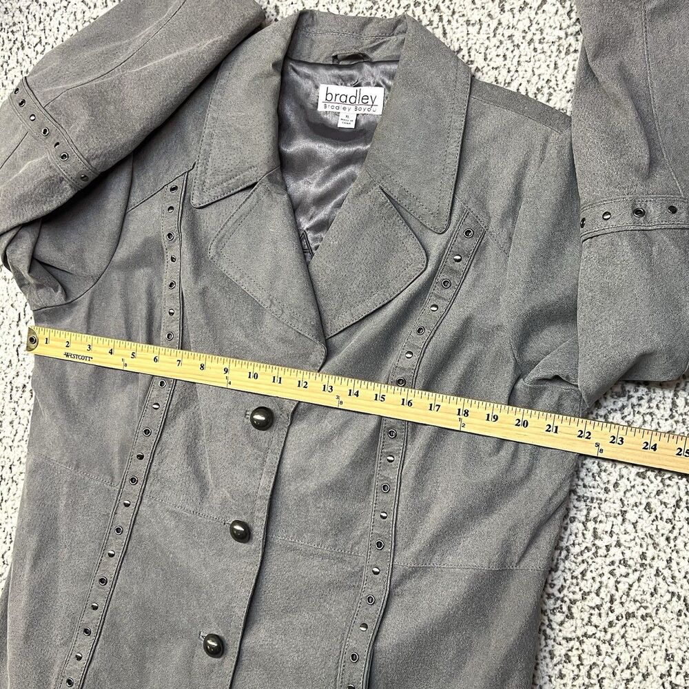 Bradley Bayou Genuine Suede Leather Jacket Womens XL Gray Studded Button Front - Picture 12 of 16